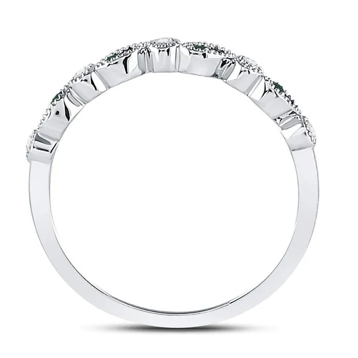 gndatlanta Rings 14kt White Gold Round Emerald Diamond Milgrain Stackable Band Ring 110 Cttw