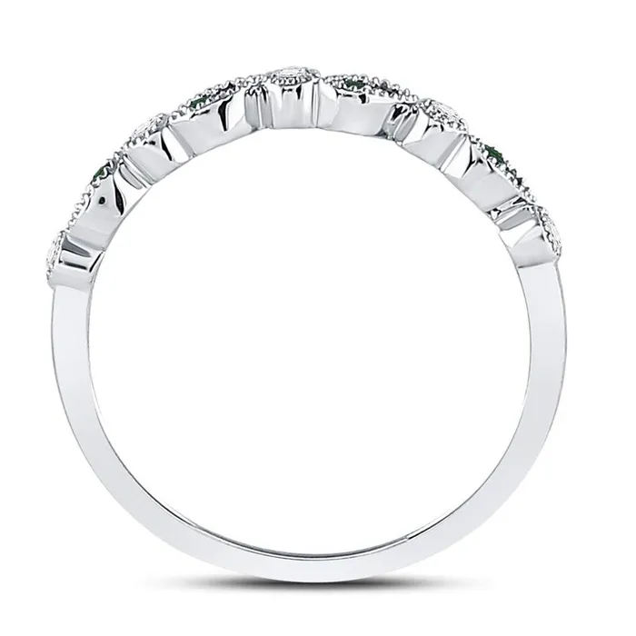 gndatlanta Rings 14kt White Gold Round Emerald Diamond Milgrain Stackable Band Ring 110 Cttw