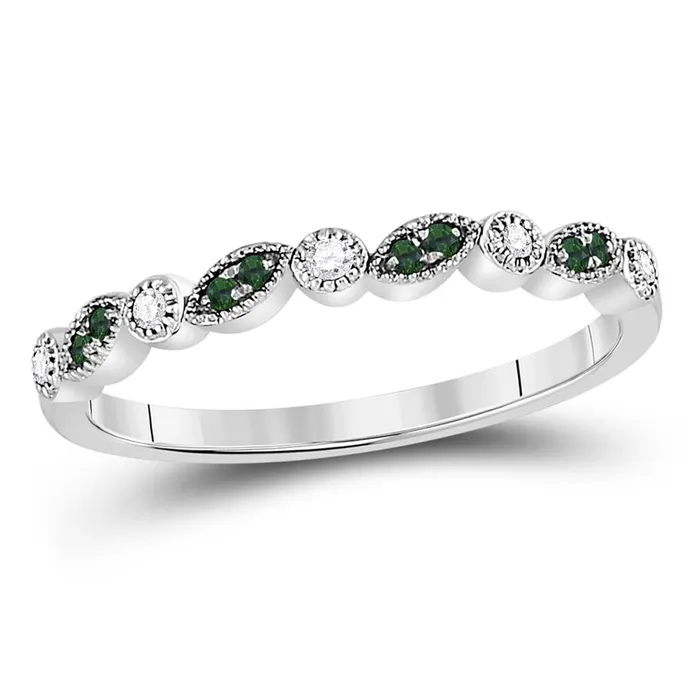 gndatlanta Rings 14kt White Gold Round Emerald Diamond Milgrain Stackable Band Ring 110 Cttw