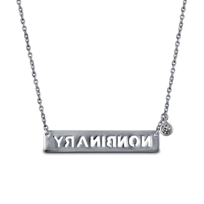 Goldia 005 CT TW Natural Diamond Solitaire NONBINARY Sideways Bar Necklace in Sterling Silver Necklaces