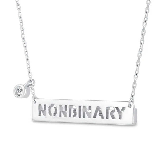 Goldia 005 CT TW Natural Diamond Solitaire NONBINARY Sideways Bar Necklace in Sterling Silver Necklaces Goldia 005 CT TW Natural Diamond Solitaire NONBINARY Sideways Bar Necklace in Sterling Silver Necklaces