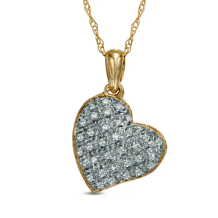 Goldia 013 CT TW Natural Diamond Tilted Puffed Heart Pendant in 10K Yellow Gold Necklaces Goldia 013 CT TW Natural Diamond Tilted Puffed Heart Pendant in 10K Yellow Gold Necklaces