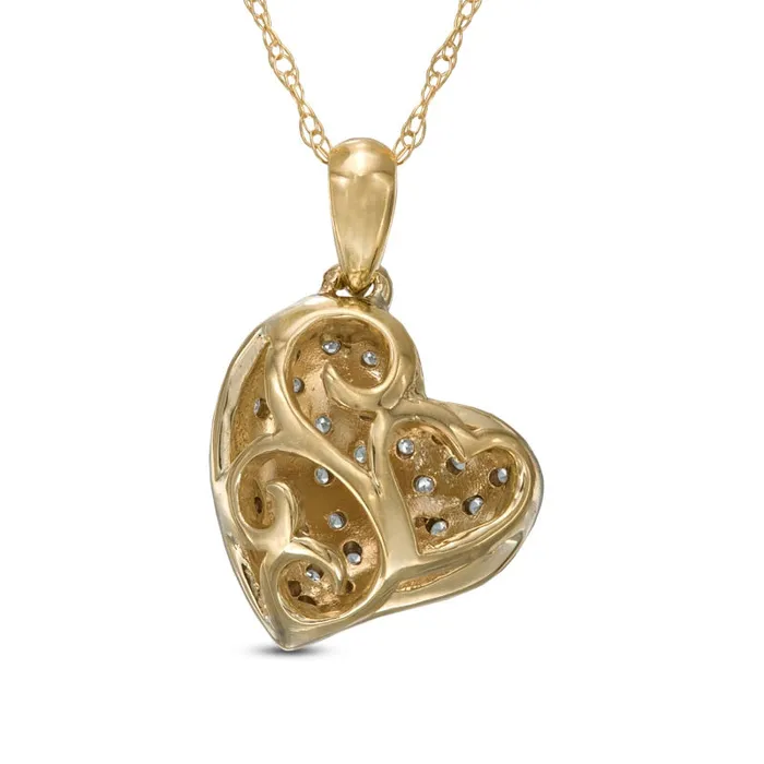 Goldia 013 CT TW Natural Diamond Tilted Puffed Heart Pendant in 10K Yellow Gold Necklaces Goldia 013 CT TW Natural Diamond Tilted Puffed Heart Pendant in 10K Yellow Gold Necklaces
