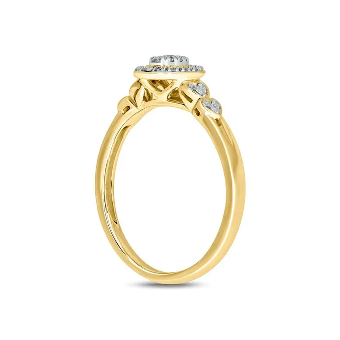 Goldia 017 CT TW Composite Natural Diamond OvalShaped Frame Double Heart Sides Promise Ring in Solid 10K Yellow Gold Rings Goldia 017 CT TW Composite Natural Diamond OvalShaped Frame Double Heart Sides Promise Ring in Solid 10K Yellow Gold Rings
