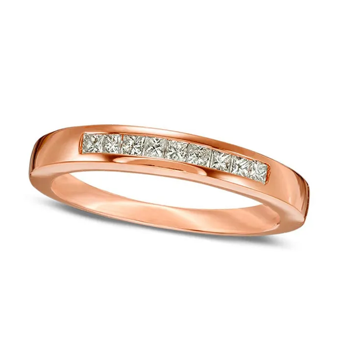 Goldia 025 CT TW Certified PrincessCut Natural Diamond Nine Stone Anniversary Band in Solid 14K Rose Gold II1 Rings