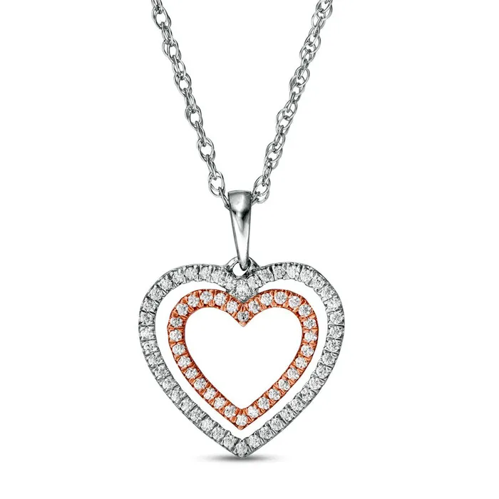 Goldia 025 CT TW Natural Diamond Double Heart Pendant in Sterling Silver and 10K Rose Gold Necklaces Goldia 025 CT TW Natural Diamond Double Heart Pendant in Sterling Silver and 10K Rose Gold Necklaces