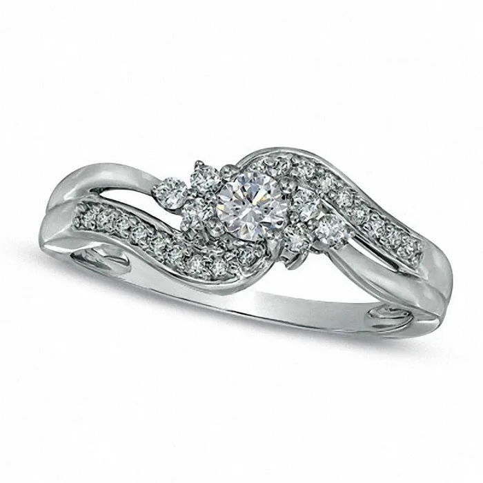 Goldia 033 CT TW Natural Diamond Swirl Ring in Solid 10K White Gold Rings