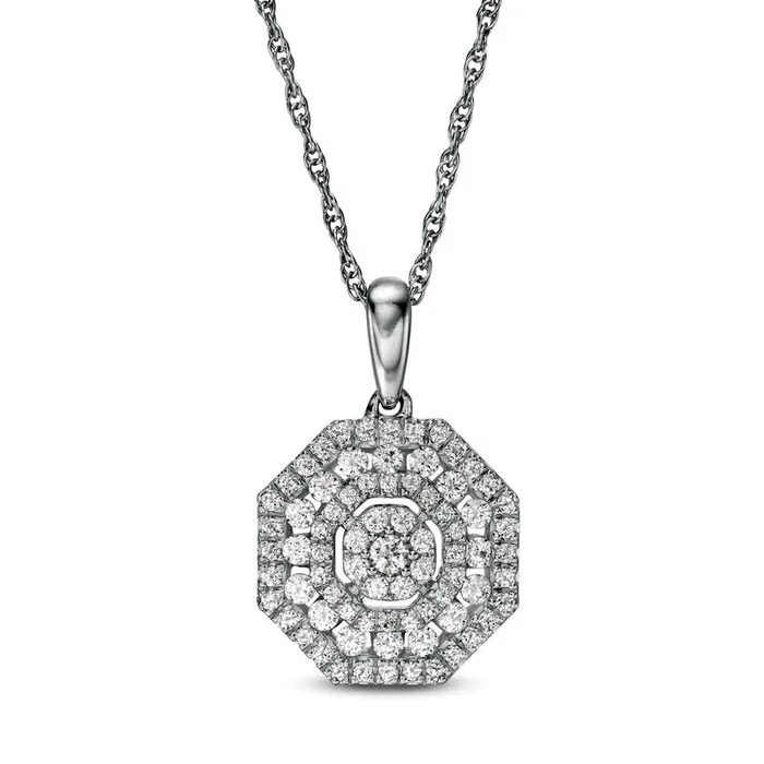 Goldia 05 CT TW Composite Natural Diamond Ornate Octagon Frame Pendant in 10K White Gold Necklaces Goldia 05 CT TW Composite Natural Diamond Ornate Octagon Frame Pendant in 10K White Gold Necklaces