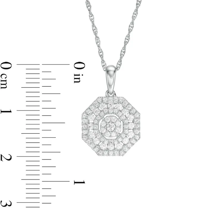 Goldia 05 CT TW Composite Natural Diamond Ornate Octagon Frame Pendant in 10K White Gold Necklaces Goldia 05 CT TW Composite Natural Diamond Ornate Octagon Frame Pendant in 10K White Gold Necklaces