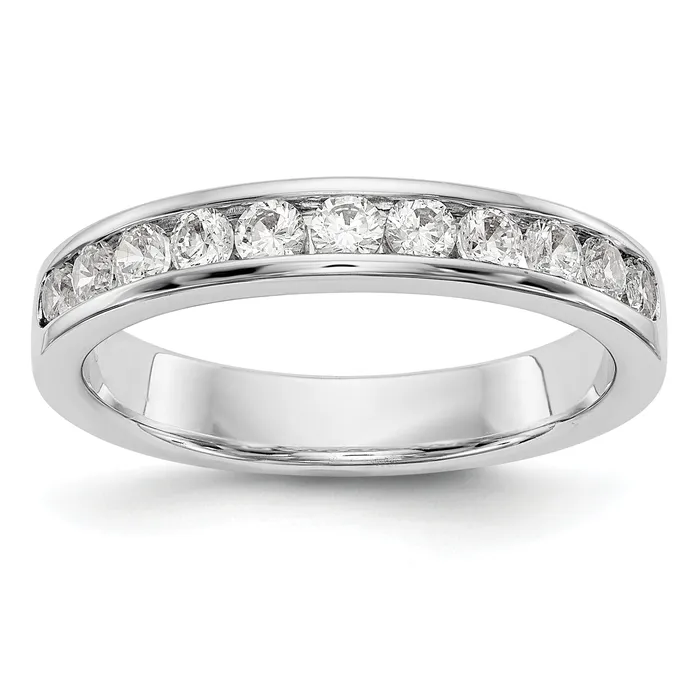 Goldia 055ct CZ Solid Real 14K White Gold 11Stone Channel Wedding Band Ring Rings