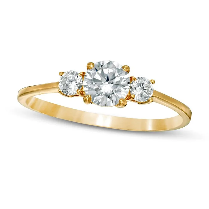 Goldia 063 CT TW Natural Diamond Three Stone Engagement Ring in Solid 14K Gold Rings
