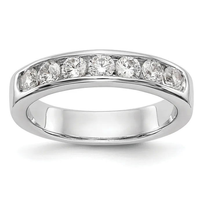 Goldia 072ct CZ Solid Real 14K White Gold 7Stone Channel Wedding Band Ring Rings