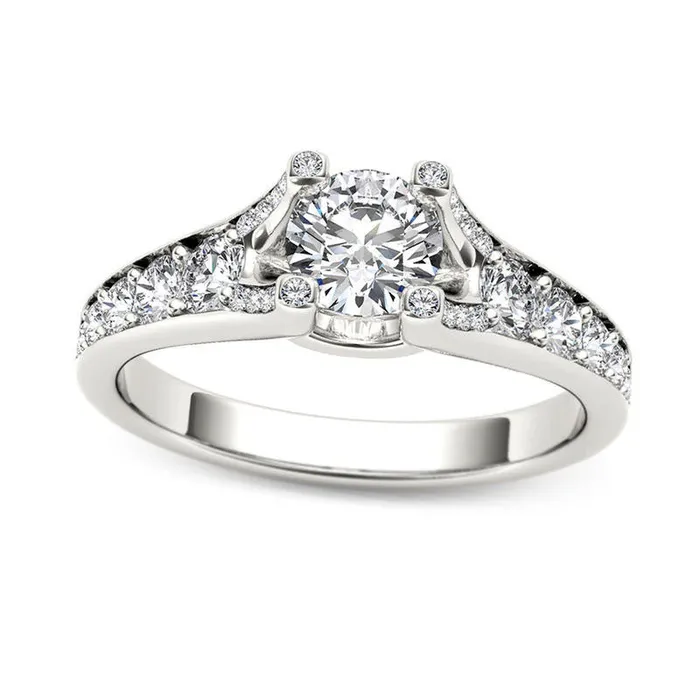 Goldia 075 CT TW Natural Diamond Engagement Ring in Solid 14K White Gold Rings