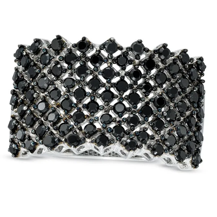 Goldia 10 CT TW Enhanced Black Natural Diamond MultiRow Band in Sterling Silver Rings