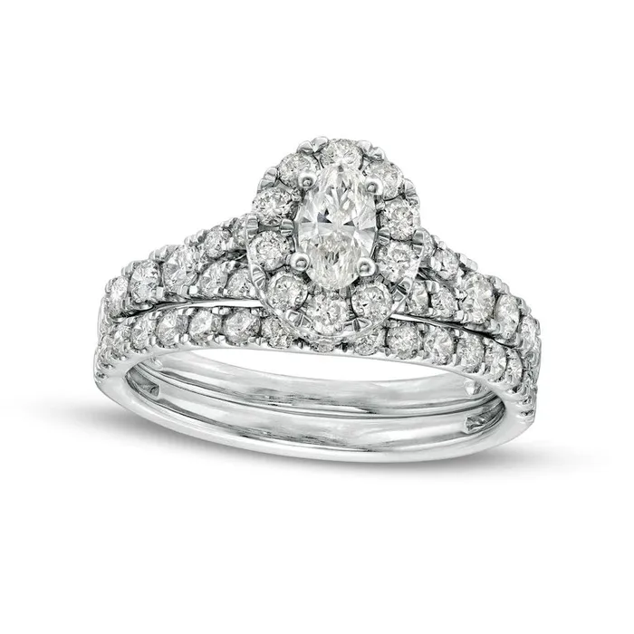 Goldia 15 CT TW Oval Natural Diamond Frame Split Shank Bridal Engagement Ring Set in Solid 10K White Gold Rings