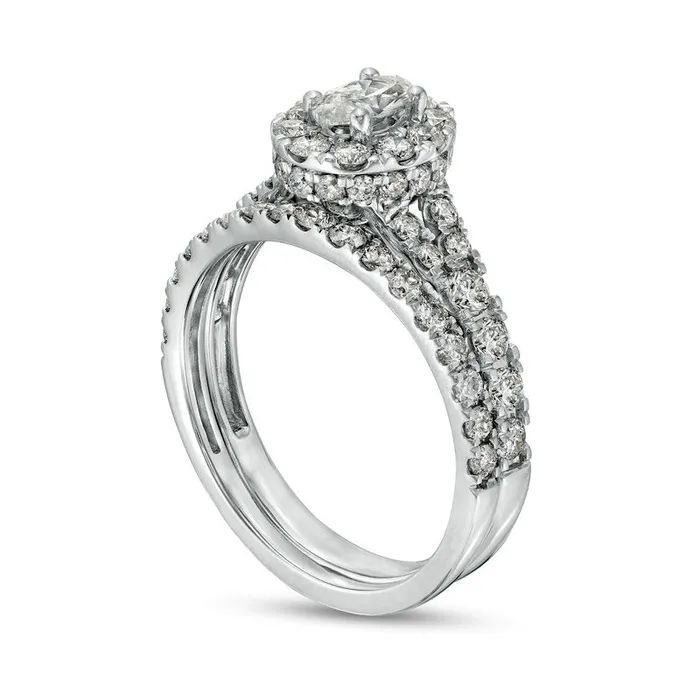 Goldia 15 CT TW Oval Natural Diamond Frame Split Shank Bridal Engagement Ring Set in Solid 10K White Gold Rings Goldia 15 CT TW Oval Natural Diamond Frame Split Shank Bridal Engagement Ring Set in Solid 10K White Gold Rings