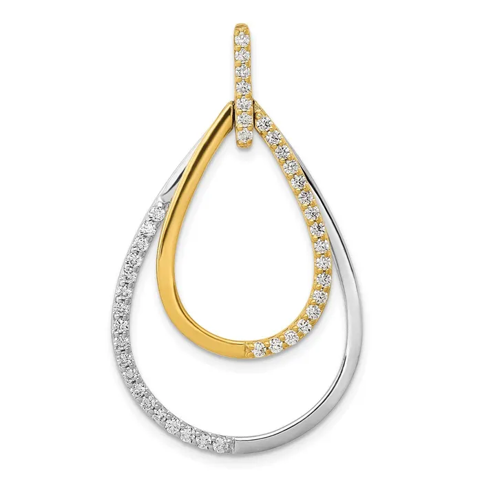 Goldia 14k TwoTone Gold Polished 12ct Real Diamond Double Teardrop Pendant Rings