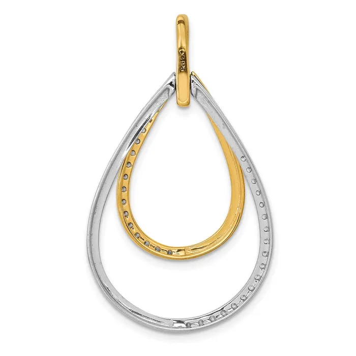 Goldia 14k TwoTone Gold Polished 12ct Real Diamond Double Teardrop Pendant Rings
