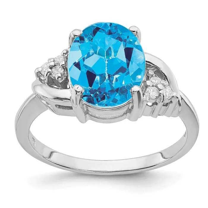 Goldia 14k White Gold 10x8mm Oval Blue Topaz AAA Diamond ring Rings