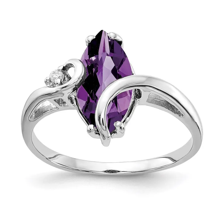Goldia 14k White Gold 12x6mm Marquise Amethyst A Real Diamond ring Rings