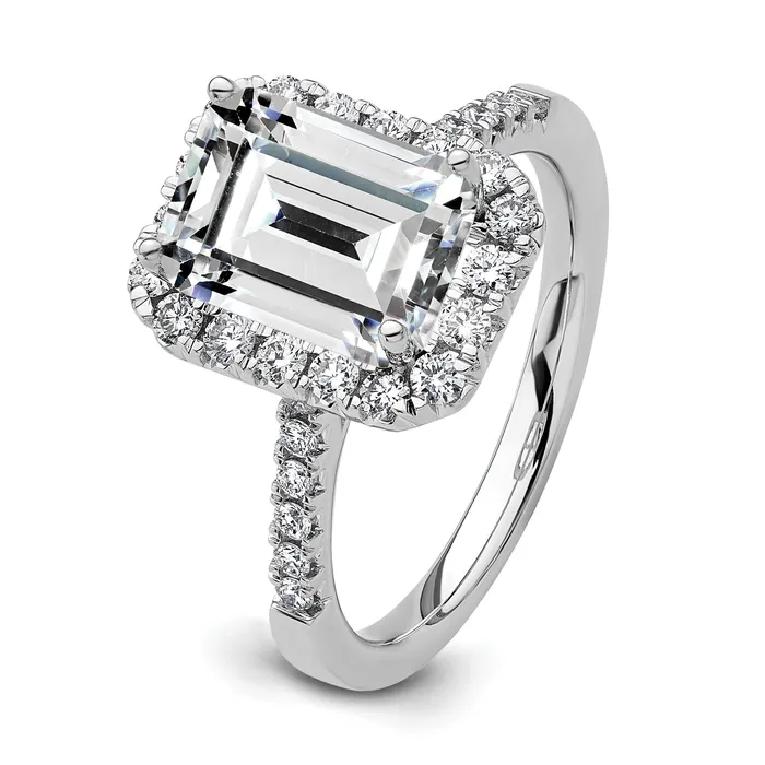 Goldia 14k White Gold 14kw Lab Grown VSSI G Diamond Emerald Halo Semimount Engagement Ring Rings