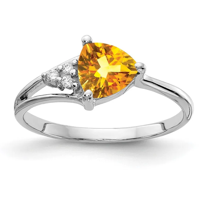 Goldia 14k White Gold 6mm Citrine VS Diamond ring Rings