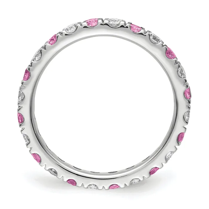 Goldia 14k White Gold 78 Ct Lab Grown Diamond VSSI G and Lab Created Pink Sapphire Eternity Band Ring Rings