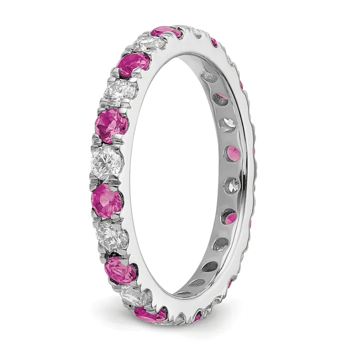 Goldia 14k White Gold 78 Ct Lab Grown Diamond VSSI G and Lab Created Pink Sapphire Eternity Band Ring Rings