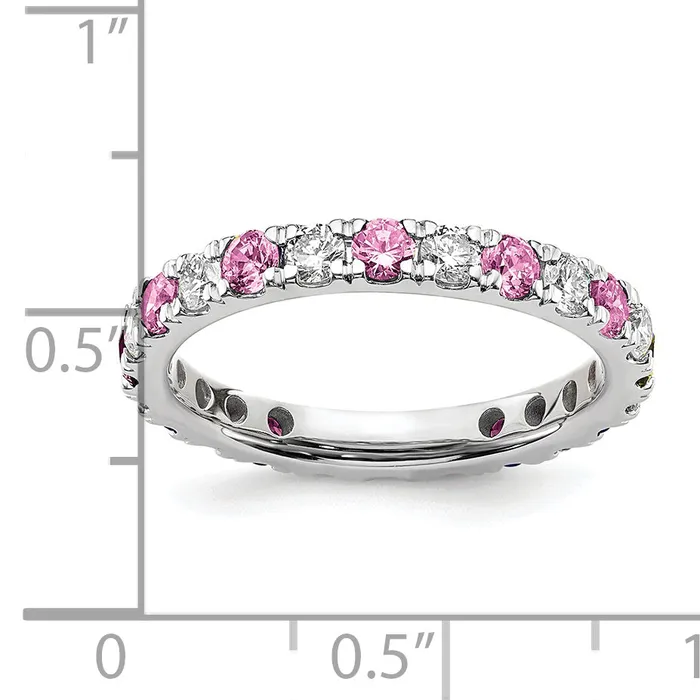 Goldia 14k White Gold 78 Ct Lab Grown Diamond VSSI G and Lab Created Pink Sapphire Eternity Band Ring Rings