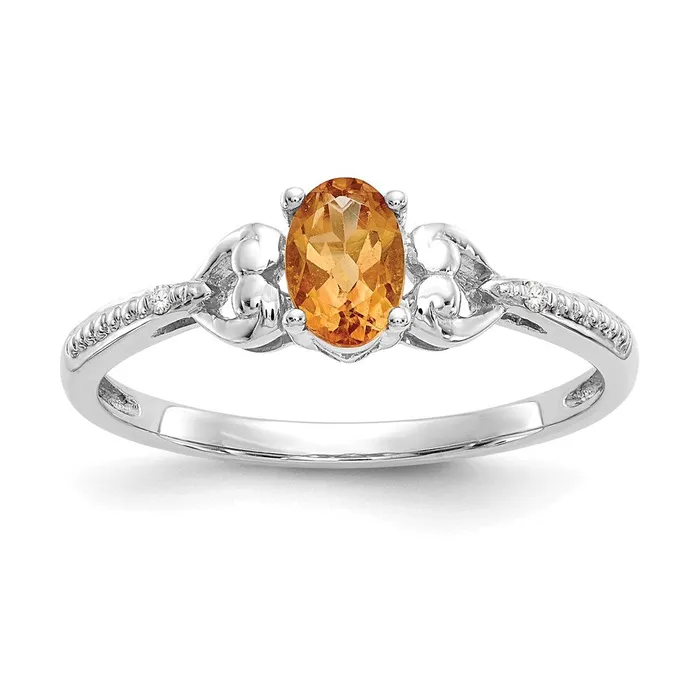Goldia 14K White Gold Citrine and Real Diamond Ring Rings