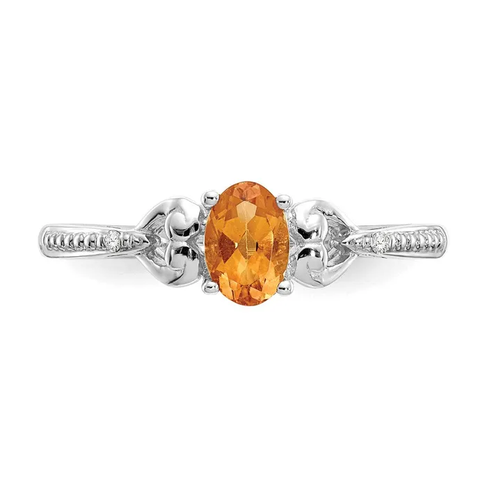 Goldia 14K White Gold Citrine and Real Diamond Ring Rings