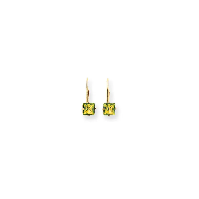 Goldia 14k Yellow Gold 5mm Princess Cut Peridot Leverback Earrings Earrings Goldia 14k Yellow Gold 5mm Princess Cut Peridot Leverback Earrings Earrings