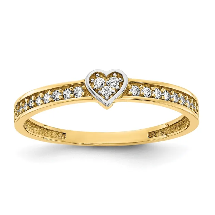Goldia 14k Yellow Gold w White Rhodium Polished with Heart and CZ Ring Rings