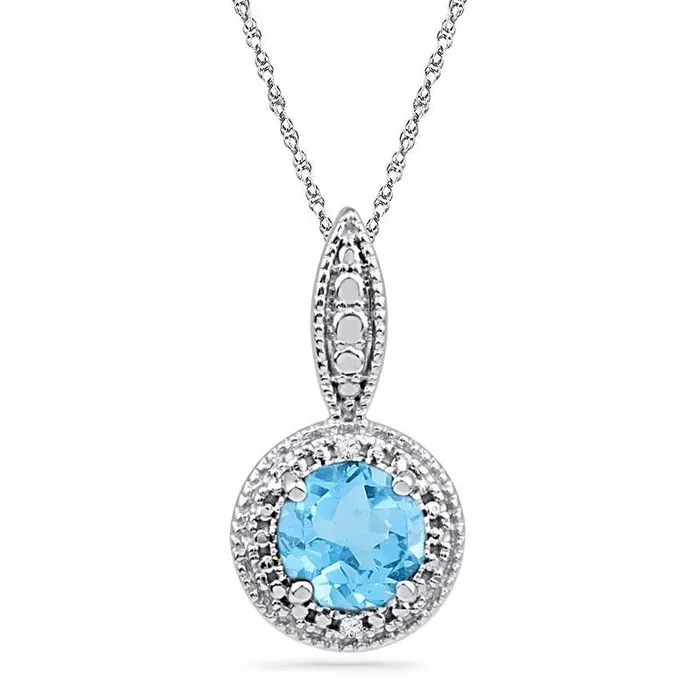 Goldia 65mm Blue Topaz and Natural Diamond Accent Frame Pendant in Sterling Silver Necklaces