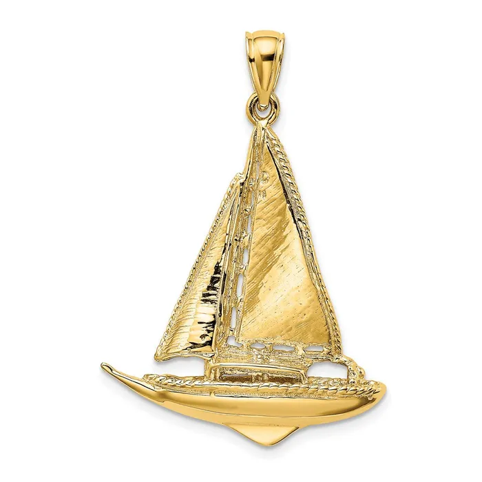 Goldia Charm Necklaces 14k Yellow Gold 3D Polished Sailboat Charm