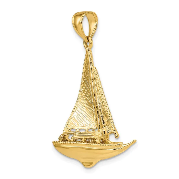 Goldia Charm Necklaces 14k Yellow Gold 3D Polished Sailboat Charm