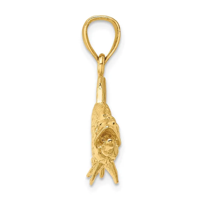 Goldia Charm Necklaces 14k Yellow Gold 3D Textured Oxeye Tarpon Fish Charm