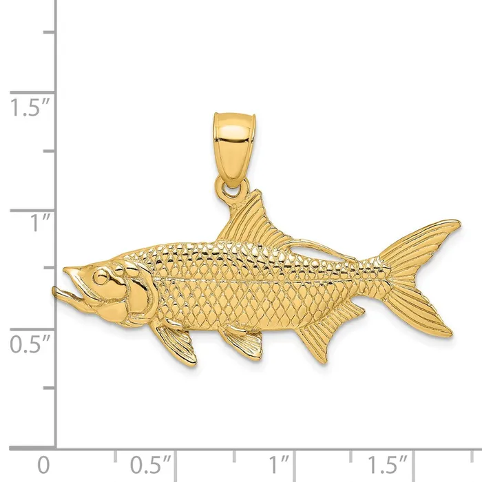Goldia Charm Necklaces 14k Yellow Gold 3D Textured Oxeye Tarpon Fish Charm