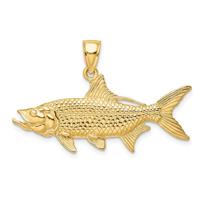 Goldia Charm Necklaces 14k Yellow Gold 3D Textured Oxeye Tarpon Fish Charm