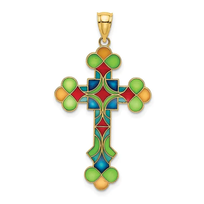 Goldia Charm Necklaces 14k Yellow Gold Multi Color Enameled Cross Charm