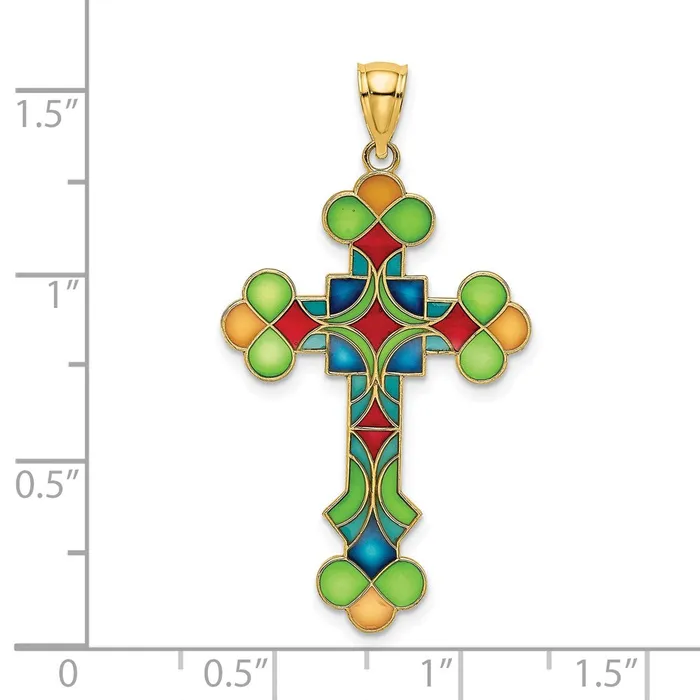 Goldia Charm Necklaces 14k Yellow Gold Multi Color Enameled Cross Charm