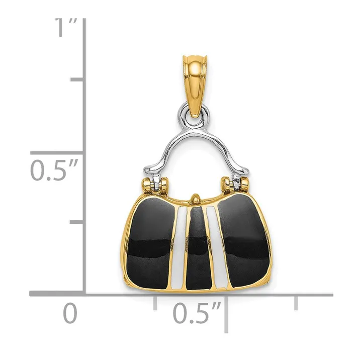 Goldia Charm Necklaces 14k Yellow Rhodium Gold Rhodium 3D and Enameled Opens Handbag Charm