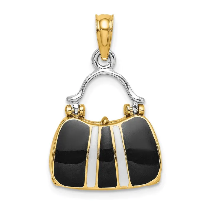 Goldia Charm Necklaces 14k Yellow Rhodium Gold Rhodium 3D and Enameled Opens Handbag Charm