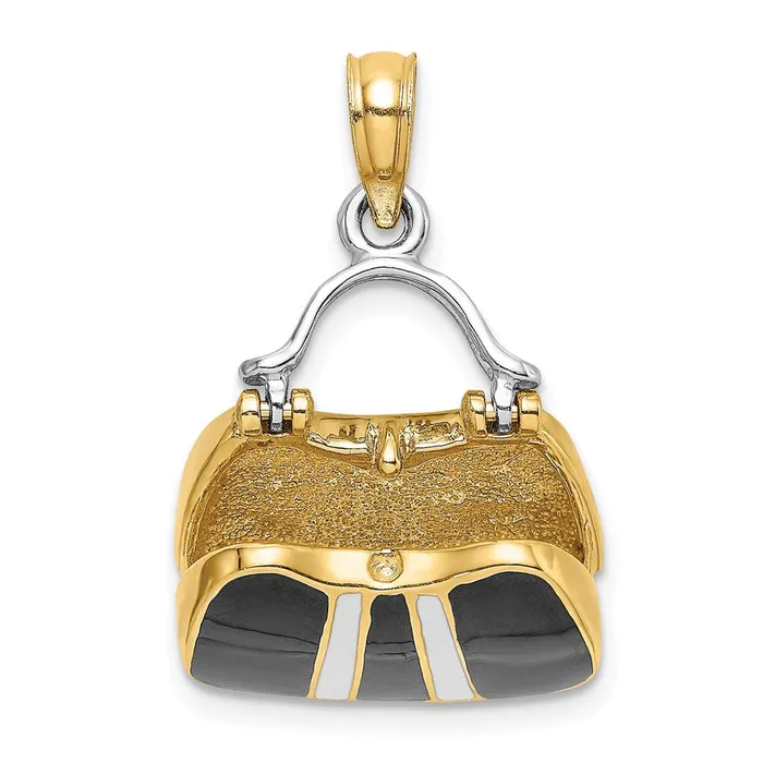 Goldia Charm Necklaces 14k Yellow Rhodium Gold Rhodium 3D and Enameled Opens Handbag Charm