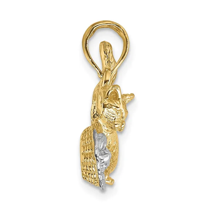 Goldia Charm Necklaces 14k Yellow Rhodium Gold White Rhodium Cat Playing wYarn in Basket Charm