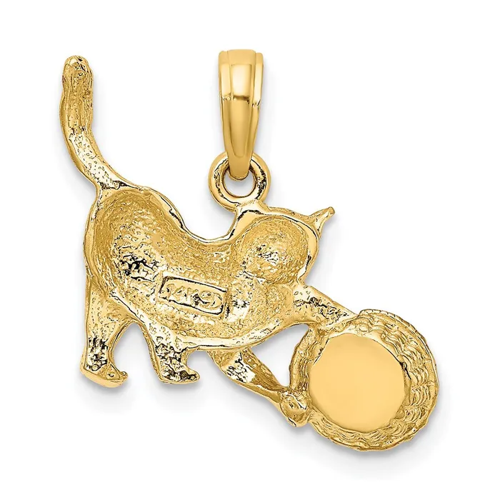 Goldia Charm Necklaces 14k Yellow Rhodium Gold White Rhodium Cat Playing wYarn in Basket Charm