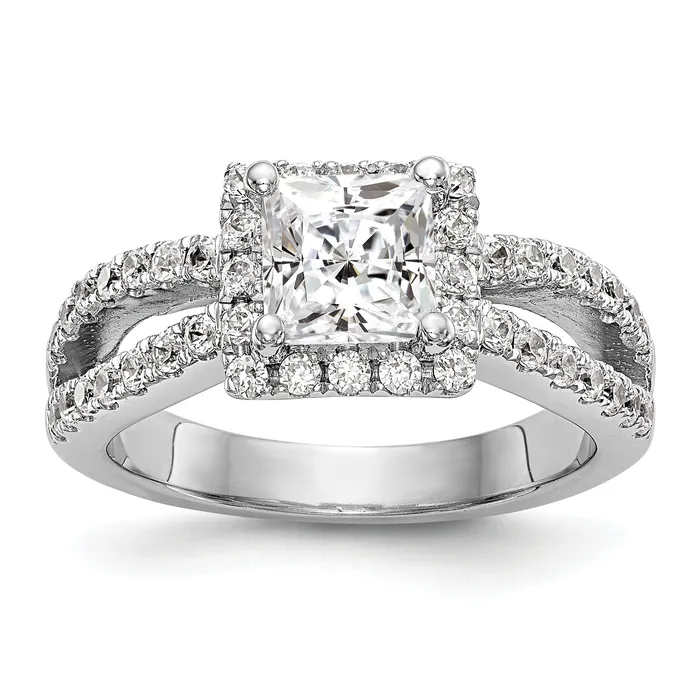 Goldiacom 14K White Gold Diamond Princess CZ Square Halo Engagement Ring Rings