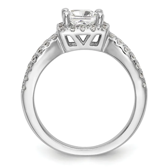 Goldiacom 14K White Gold Diamond Princess CZ Square Halo Engagement Ring Rings