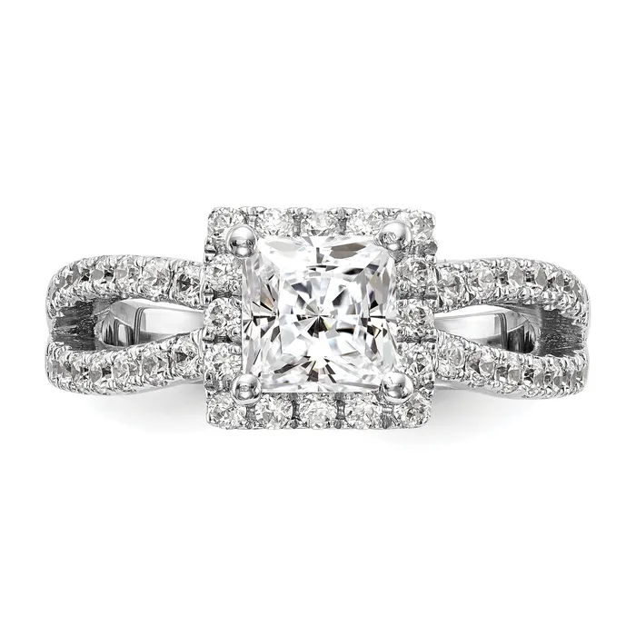 Goldiacom 14K White Gold Diamond Princess CZ Square Halo Engagement Ring Rings