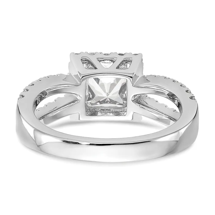 Goldiacom 14K White Gold Diamond Princess CZ Square Halo Engagement Ring Rings